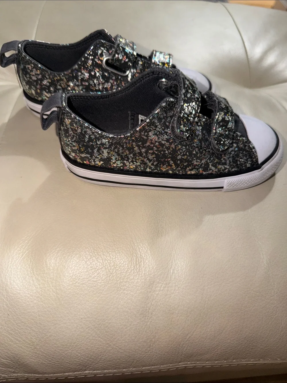Converse Kids Glitter Strap Sneakers - Black with Multicolor Sparkle